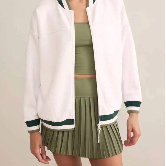 Zsupply Jackets & Blazers - ZSupply White Bomber Jacket with Green Trim